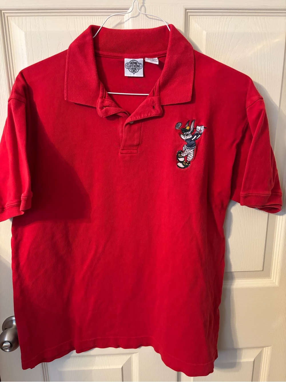 Vintage ACME Red Golf Polo with Looney Tunes Bugs Bunny  Embroidery